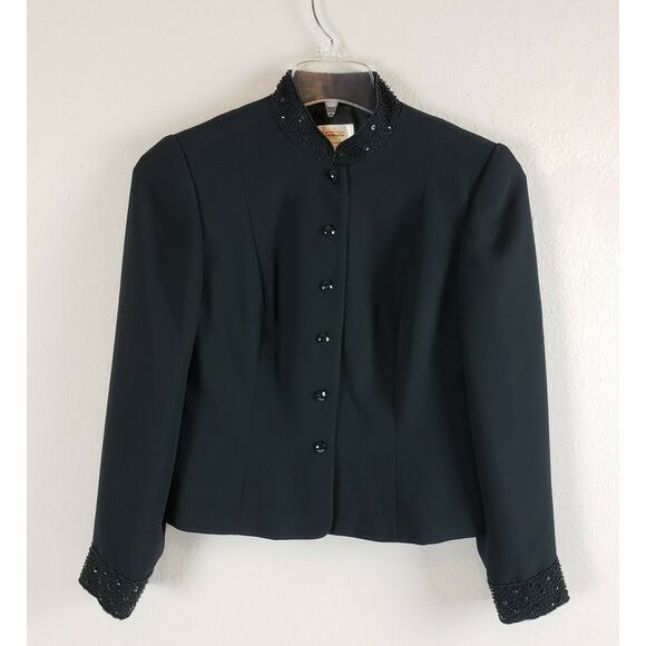 Talbots Woman SIZE 4 Black Blazer Suit Button Jacket Lined Embellished Seed Bead - Picture 1 of 11